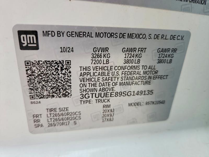 2025 Gmc Sierra მანქანა იყიდება აუქციონზე, vin: 3GTUUEE89SG149135, აუქციონის ნომერი: 56821676