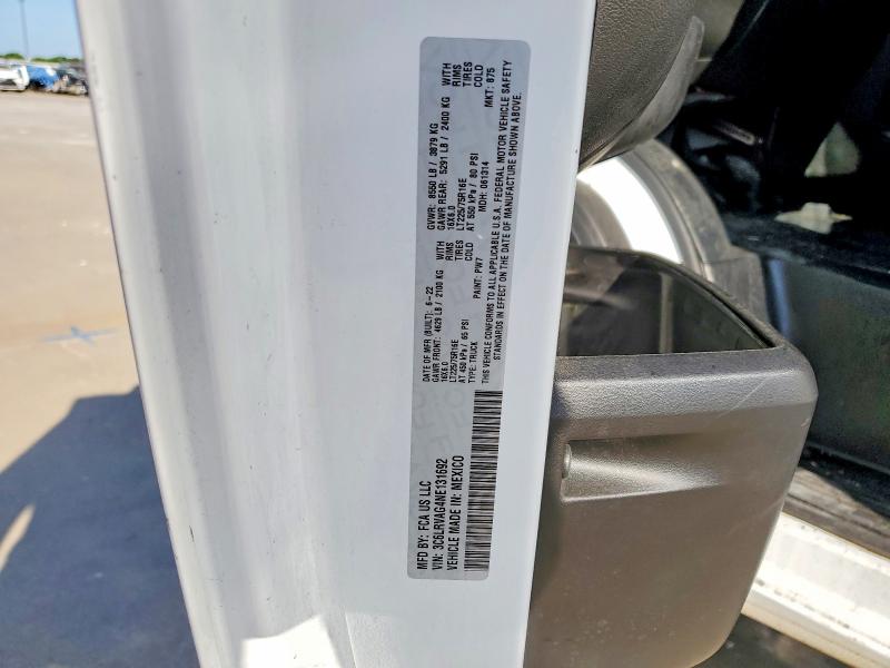 55849466 :رقم المزاد ، 3C6LRVAG4NE131692 vin ، 2022 Ram Promaster 1500 مزاد بيع