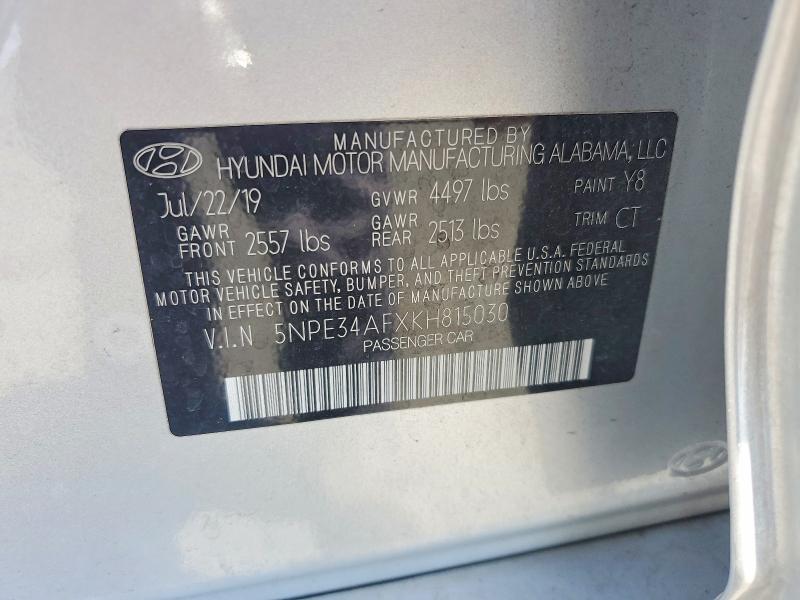 Продаж на аукціоні авто 2019 Hyundai Sonata, vin: 5NPE34AFXKH815030, номер лоту: 55639626