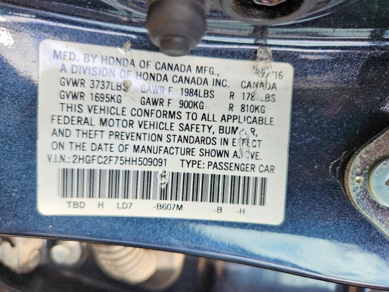 Aukcja sprzedaży 2017 Honda Civic, vin: 2HGFC2F75HH509091, numer aukcji: 56288896