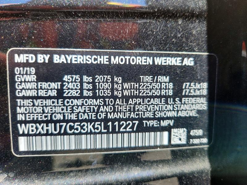 2019 Bmw X1 მანქანა იყიდება აუქციონზე, vin: WBXHU7C53K5L11227, აუქციონის ნომერი: 69419016