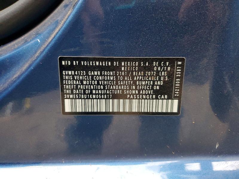 Продаж на аукціоні авто 2019 Volkswagen Jetta, vin: 3VWE57BU1KM056817, номер лоту: 58470116
