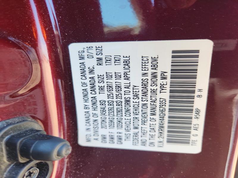Aukcja sprzedaży 2016 Honda Cr-v, vin: 2HKRM4H44GH679357, numer aukcji: 57083026