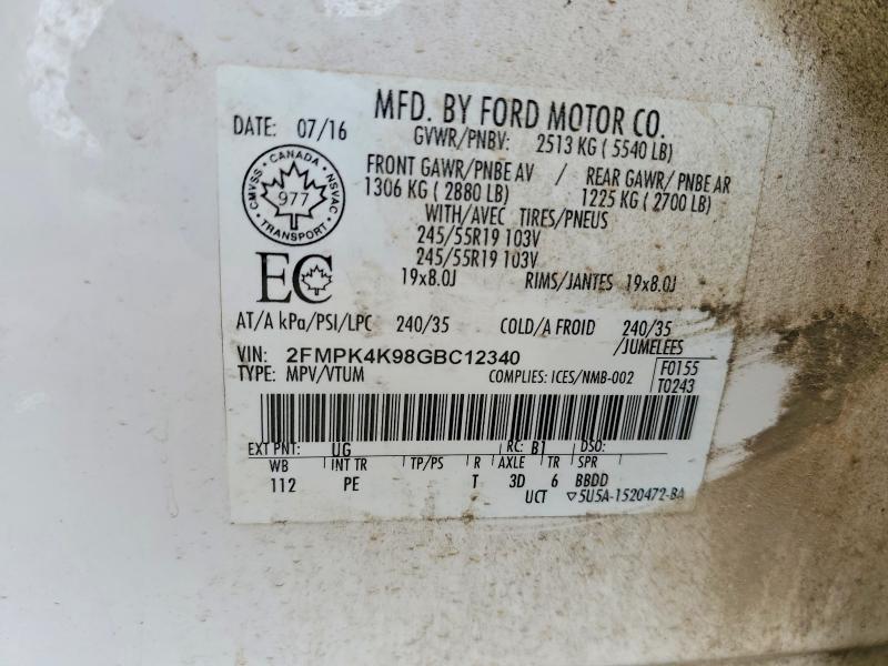 Продаж на аукціоні авто 2016 Ford Edge, vin: 2FMPK4K98GBC12340, номер лоту: 55798556