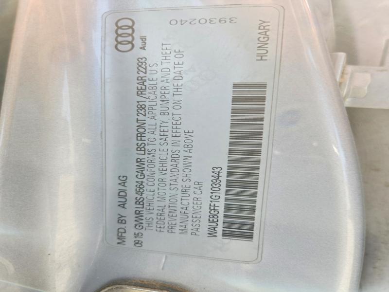 58124786 :رقم المزاد ، WAUE8GFF1G1039443 vin ، 2016 Audi A3 مزاد بيع