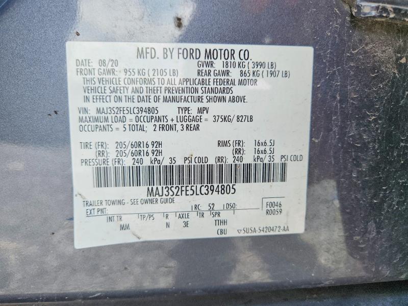 2020 Ford Ecosport მანქანა იყიდება აუქციონზე, vin: MAJ3S2FE5LC394805, აუქციონის ნომერი: 57641436