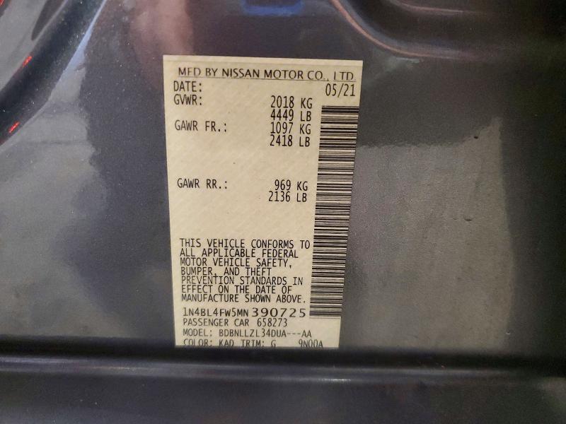 58588926 :رقم المزاد ، 1N4BL4FW5MN390725 vin ، 2021 Nissan Altima مزاد بيع