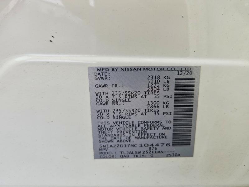 58409656 :رقم المزاد ، 5N1AZ2DJ7MC104476 vin ، 2021 Nissan Murano مزاد بيع