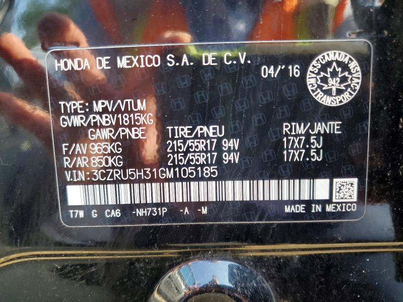Продажа на аукционе авто 2016 Honda Hr-v, vin: 3CZRU5H31GM105185, номер лота: 56665296