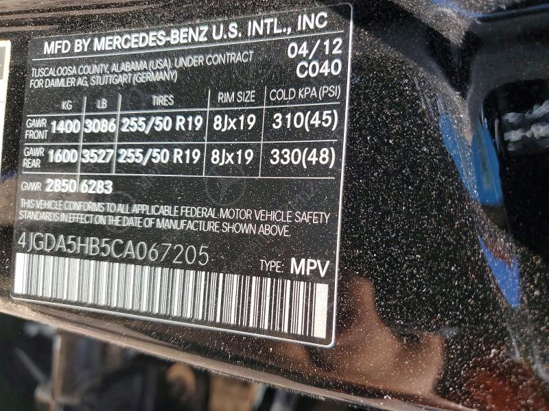 Продажа на аукционе авто 2012 Mercedes-benz Ml, vin: 4JGDA5HB5CA067205, номер лота: 55626296