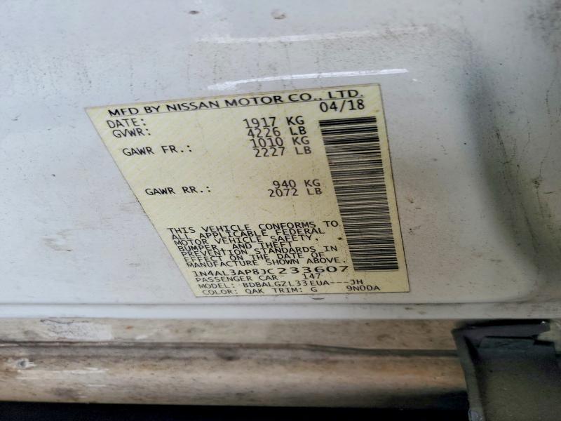 2018 Nissan Altima მანქანა იყიდება აუქციონზე, vin: 1N4AL3AP8JC233607, აუქციონის ნომერი: 57188066