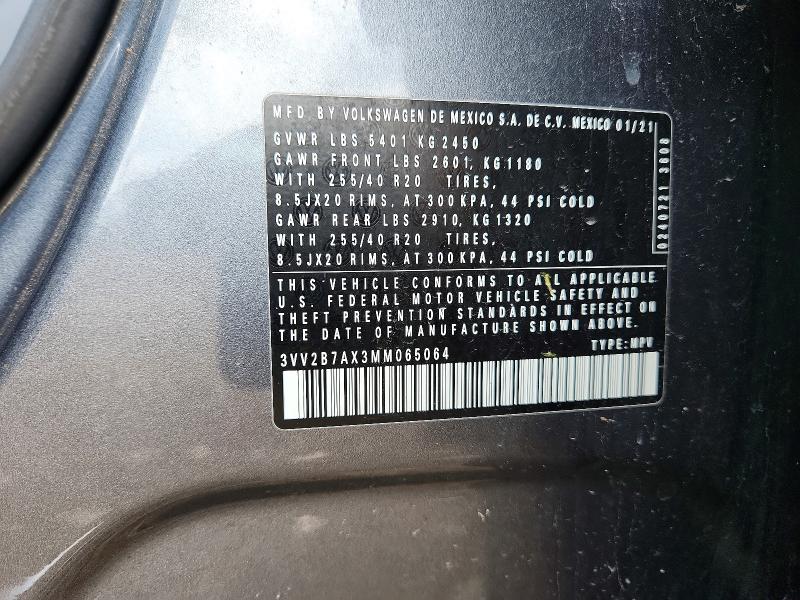 56841496 :رقم المزاد ، 3VV2B7AX3MM065064 vin ، 2021 Volkswagen Tiguan مزاد بيع