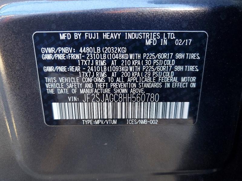 Aukcja sprzedaży 2017 Subaru Forester, vin: JF2SJAGC8HH560780, numer aukcji: 58080226