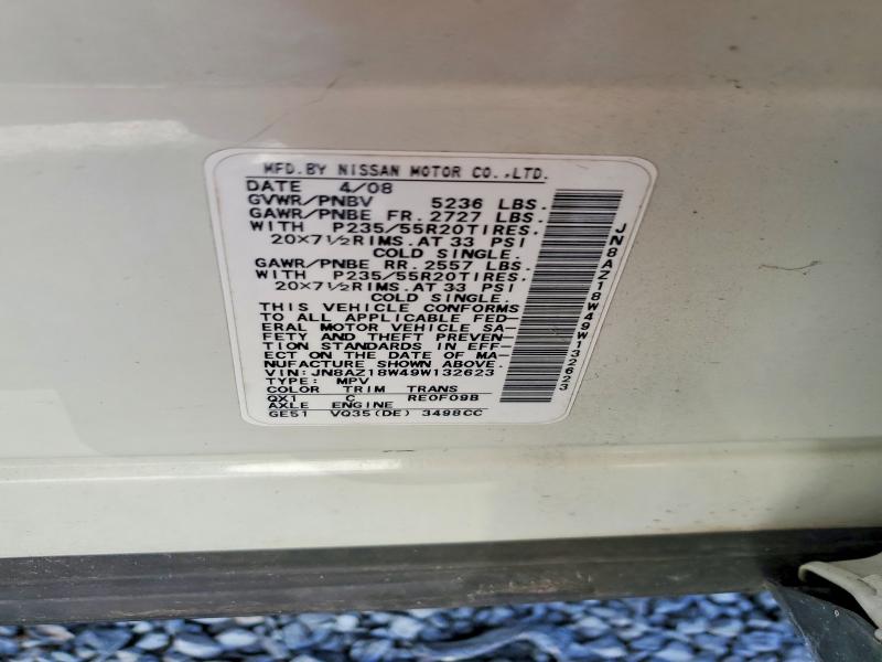 56512056 :رقم المزاد ، JN8AZ18W49W132623 vin ، 2009 Nissan Murano مزاد بيع