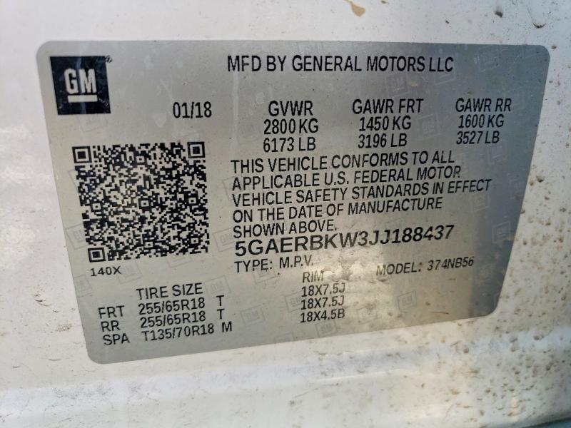 55951856 :رقم المزاد ، 5GAERBKW3JJ188437 vin ، 2018 Buick Enclave مزاد بيع