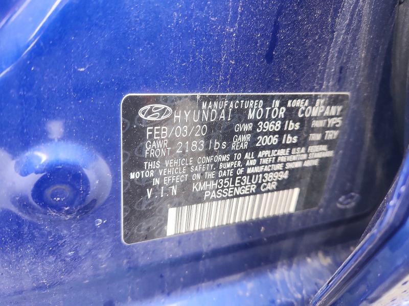 58725806 :رقم المزاد ، KMHH35LE3LU138994 vin ، 2020 Hyundai Elantra Gt مزاد بيع