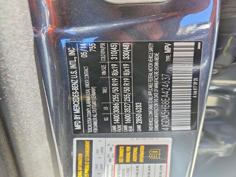 Aukcja sprzedaży 2014 Mercedes-benz Ml, vin: 4JGDA5HB8EA424637, numer aukcji: 57104086