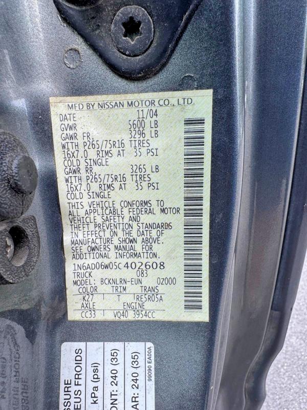 Продажа на аукционе авто 2005 Nissan Frontier, vin: 1N6AD06W05C402608, номер лота: 57208336
