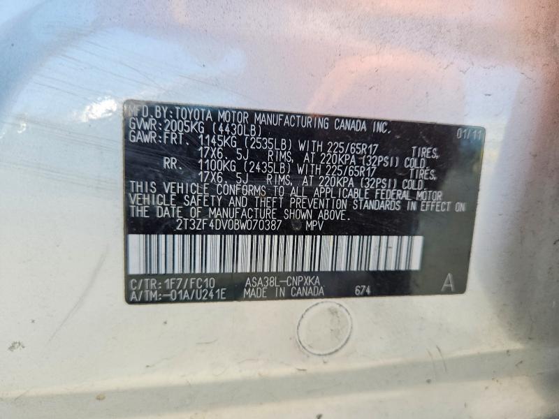 59004546 :رقم المزاد ، 2T3ZF4DV0BW070387 vin ، 2011 Toyota Rav4 مزاد بيع