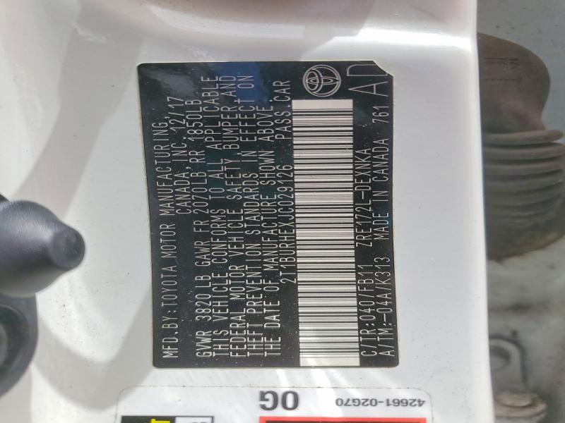 56252366 :رقم المزاد ، 2T1BURHEXJC029126 vin ، 2018 Toyota Corolla مزاد بيع