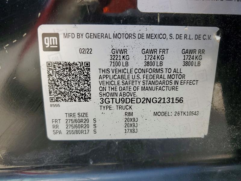 Aukcja sprzedaży 2022 Gmc Sierra Limited, vin: 3GTU9DED2NG213156, numer aukcji: 58737666