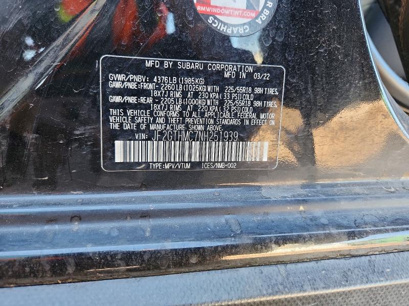 Aukcja sprzedaży 2022 Subaru Crosstrek, vin: JF2GTHMC7NH251939, numer aukcji: 57030796