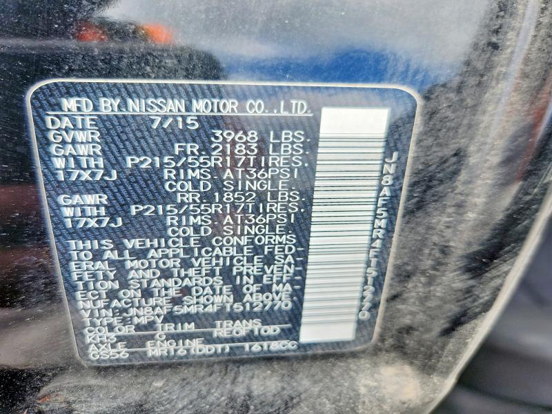 2015 Nissan Juke მანქანა იყიდება აუქციონზე, vin: JN8AF5MR4FT512770, აუქციონის ნომერი: 58259886