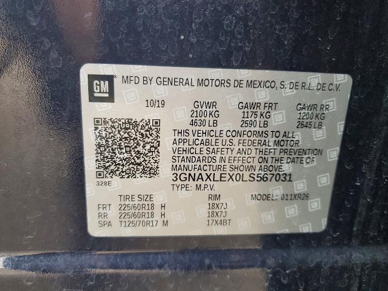 2020 Chevrolet Equinox მანქანა იყიდება აუქციონზე, vin: 3GNAXLEX0LS567031, აუქციონის ნომერი: 58306186