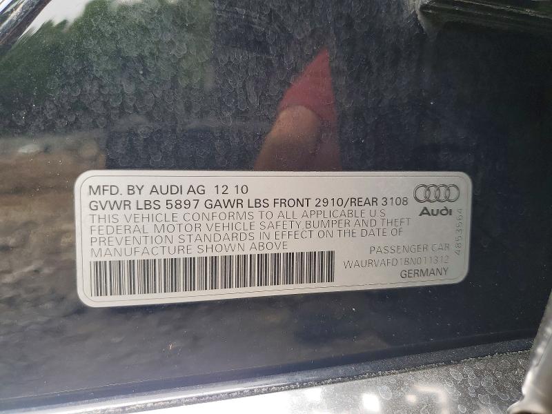 56486186 :رقم المزاد ، WAURVAFD1BN011312 vin ، 2011 Audi A8 مزاد بيع