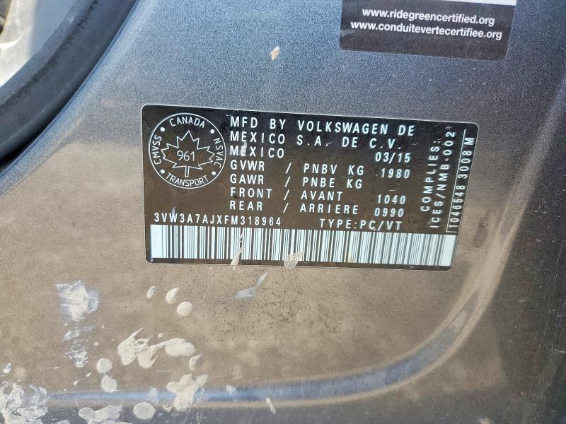 Aukcja sprzedaży 2015 Volkswagen Jetta, vin: 3VW3A7AJXFM318964, numer aukcji: 57127526