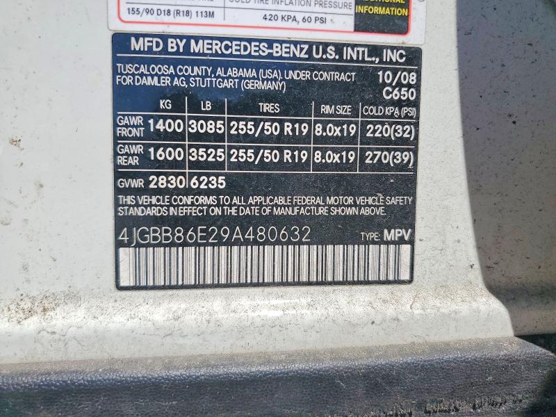 55898646 :رقم المزاد ، 4JGBB86E29A480632 vin ، 2009 Mercedes-benz Ml مزاد بيع