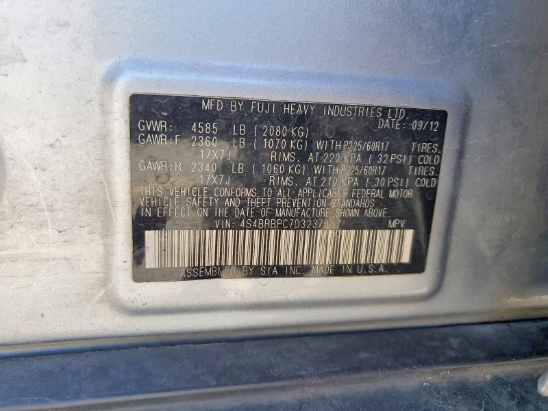 57722956 :رقم المزاد ، 4S4BRBPC7D3237837 vin ، 2013 Subaru Outback مزاد بيع
