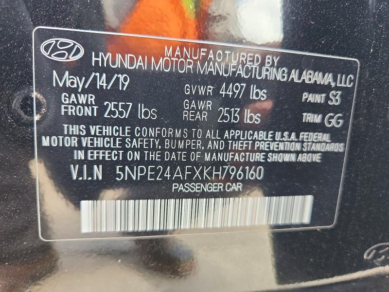 Продаж на аукціоні авто 2019 Hyundai Sonata, vin: 5NPE24AFXKH796160, номер лоту: 57209336
