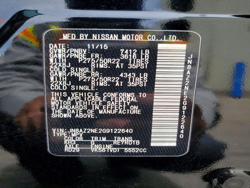 Aukcja sprzedaży 2016 Infiniti Qx80, vin: JN8AZ2NE2G9122640, numer aukcji: 57324926