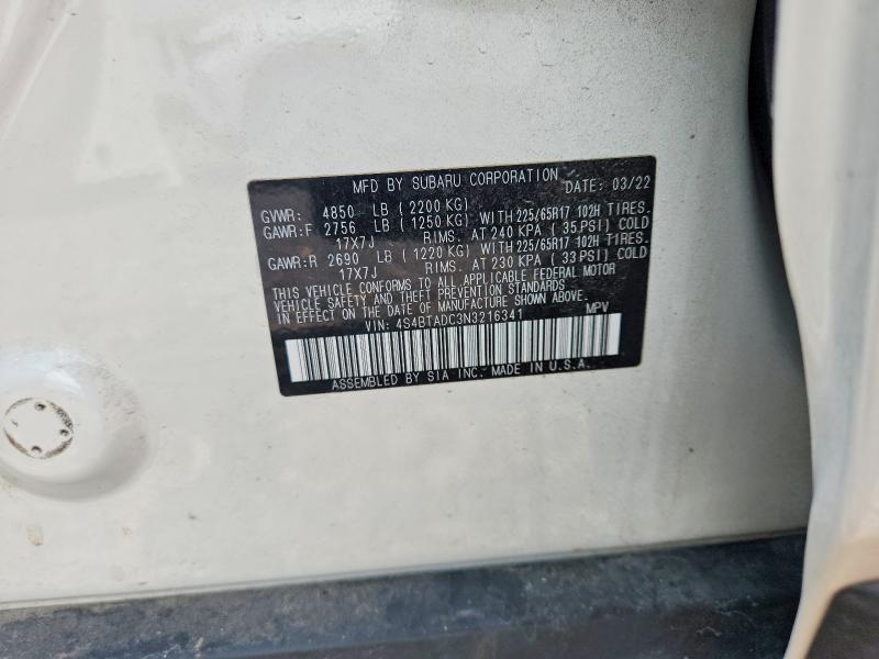 2022 Subaru Outback მანქანა იყიდება აუქციონზე, vin: 4S4BTADC3N3216341, აუქციონის ნომერი: 54902686