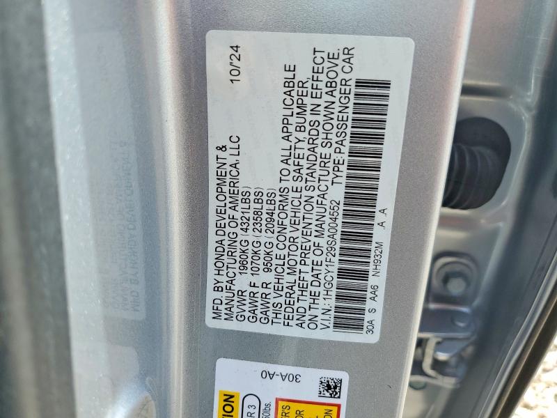 2025 Honda Accord მანქანა იყიდება აუქციონზე, vin: 1HGCY1F29SA004552, აუქციონის ნომერი: 58576656