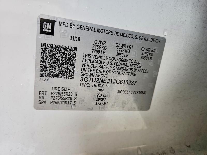 2018 Gmc Sierra მანქანა იყიდება აუქციონზე, vin: 3GTU2NEJ1JG610237, აუქციონის ნომერი: 57272466
