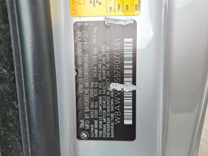 Aukcja sprzedaży 2007 Bmw 328, vin: WBAWV53557P077381, numer aukcji: 85613695