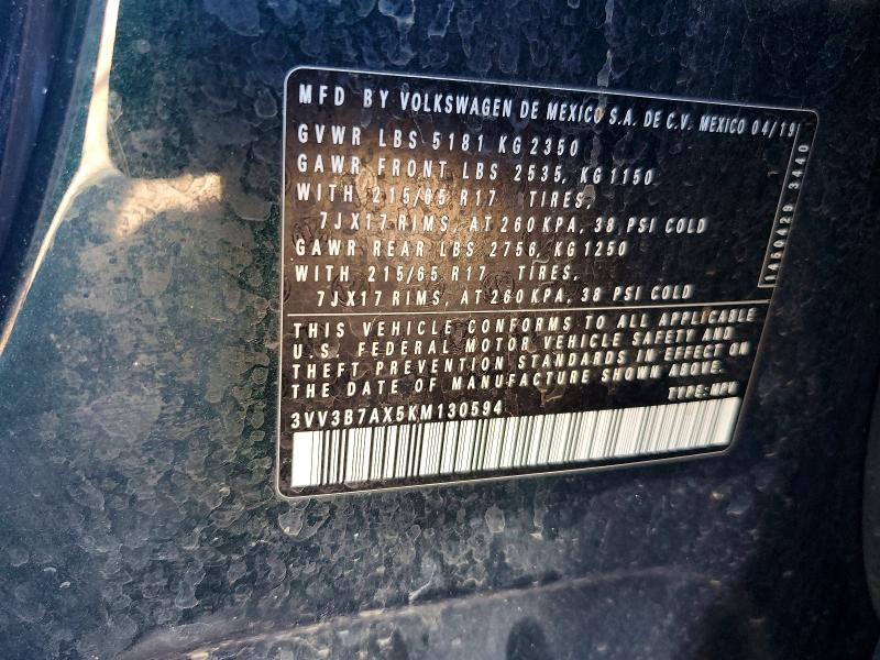 Aukcja sprzedaży 2019 Volkswagen Tiguan, vin: 3VV3B7AX5KM130594, numer aukcji: 57499046