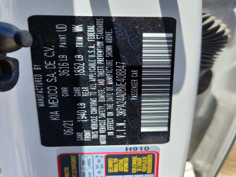 57046506 :رقم المزاد ، 3KPA24AD8ME408847 vin ، 2021 Kia Rio مزاد بيع