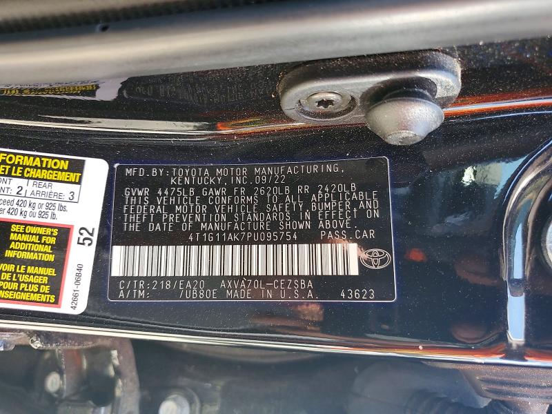 Aukcja sprzedaży 2023 Toyota Camry, vin: 4T1G11AK7PU095754, numer aukcji: 51633826