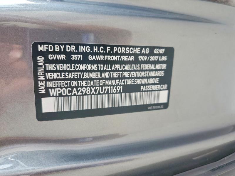 56656826 :رقم المزاد ، WP0CA298X7U711691 vin ، 2007 Porsche Boxster مزاد بيع