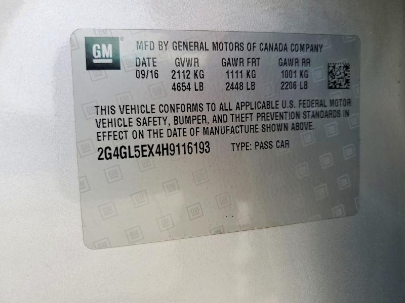 2017 Buick Regal მანქანა იყიდება აუქციონზე, vin: 2G4GL5EX4H9116193, აუქციონის ნომერი: 57271116