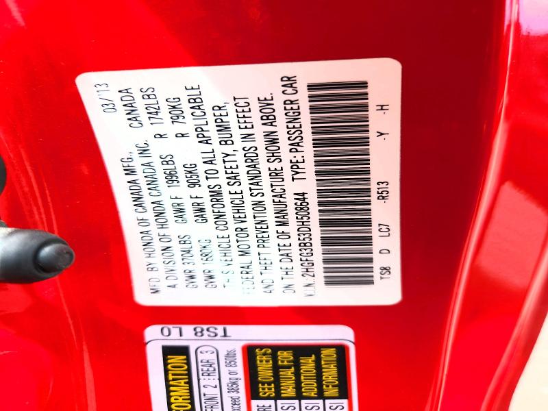 Продаж на аукціоні авто 2013 Honda Civic, vin: 2HGFG3B53DH508644, номер лоту: 57610936