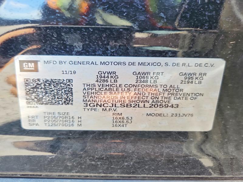 2020 Chevrolet Trax მანქანა იყიდება აუქციონზე, vin: 3GNCJLSB2LL205943, აუქციონის ნომერი: 58269846