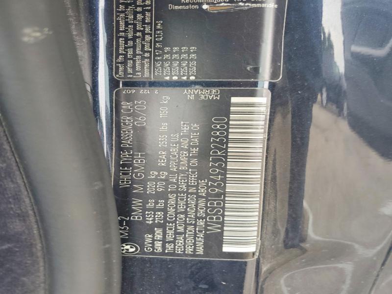 2003 Bmw M3 მანქანა იყიდება აუქციონზე, vin: WBSBL93493JR23880, აუქციონის ნომერი: 57669086