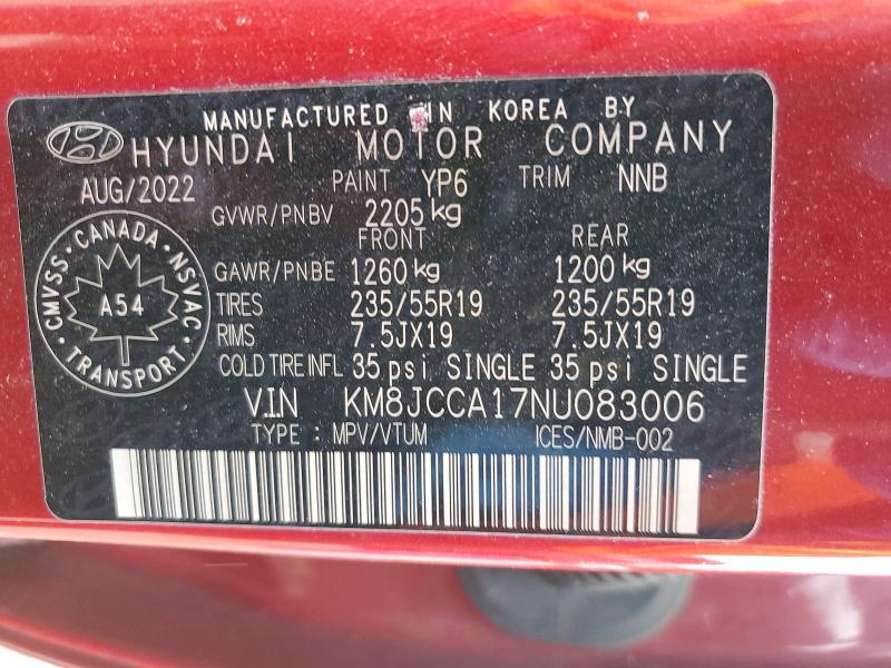 Aukcja sprzedaży 2022 Hyundai Tucson, vin: KM8JCCA17NU083006, numer aukcji: 58081426