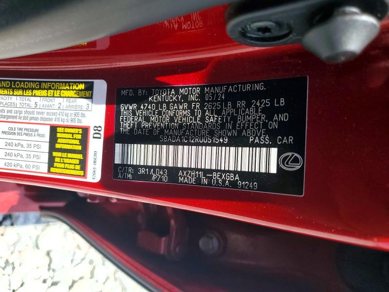 Продажа на аукционе авто 2024 Lexus Es 300h, vin: 58ADA1C12RU051549, номер лота: 59010256