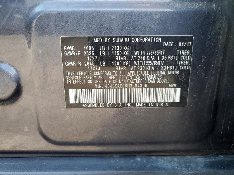 Продаж на аукціоні авто 2017 Subaru Outback, vin: 4S4BSACC0H3384396, номер лоту: 56892016