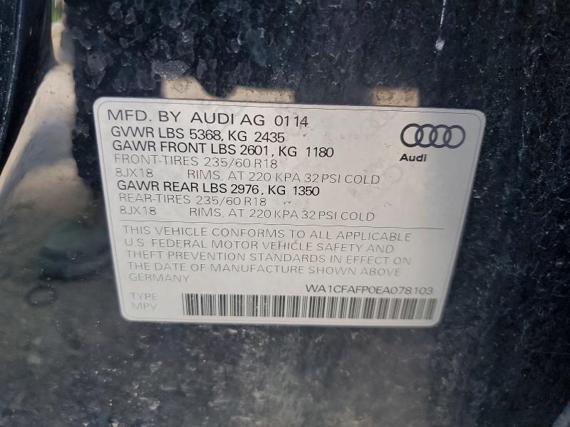 57664356 :رقم المزاد ، WA1CFAFP0EA078103 vin ، 2014 Audi Q5 مزاد بيع